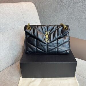 Yves Saint Laurent Black Quilted Leather Shoulder Bag with Gold Chain